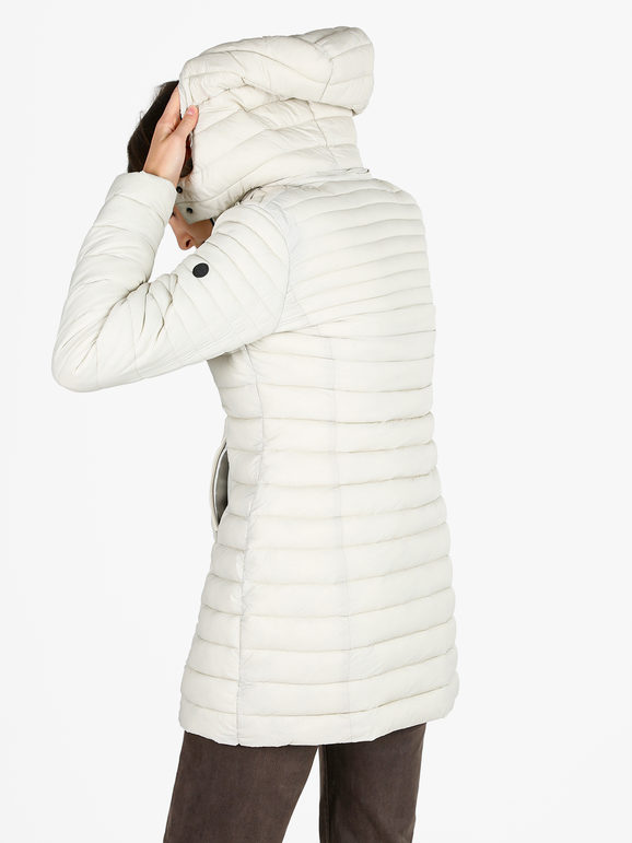 Mont Rose Giubbotto Lungo Da Donna Con Cappuccio e Zip - Panna Piumini Invernali Bianco Taglia Xxl