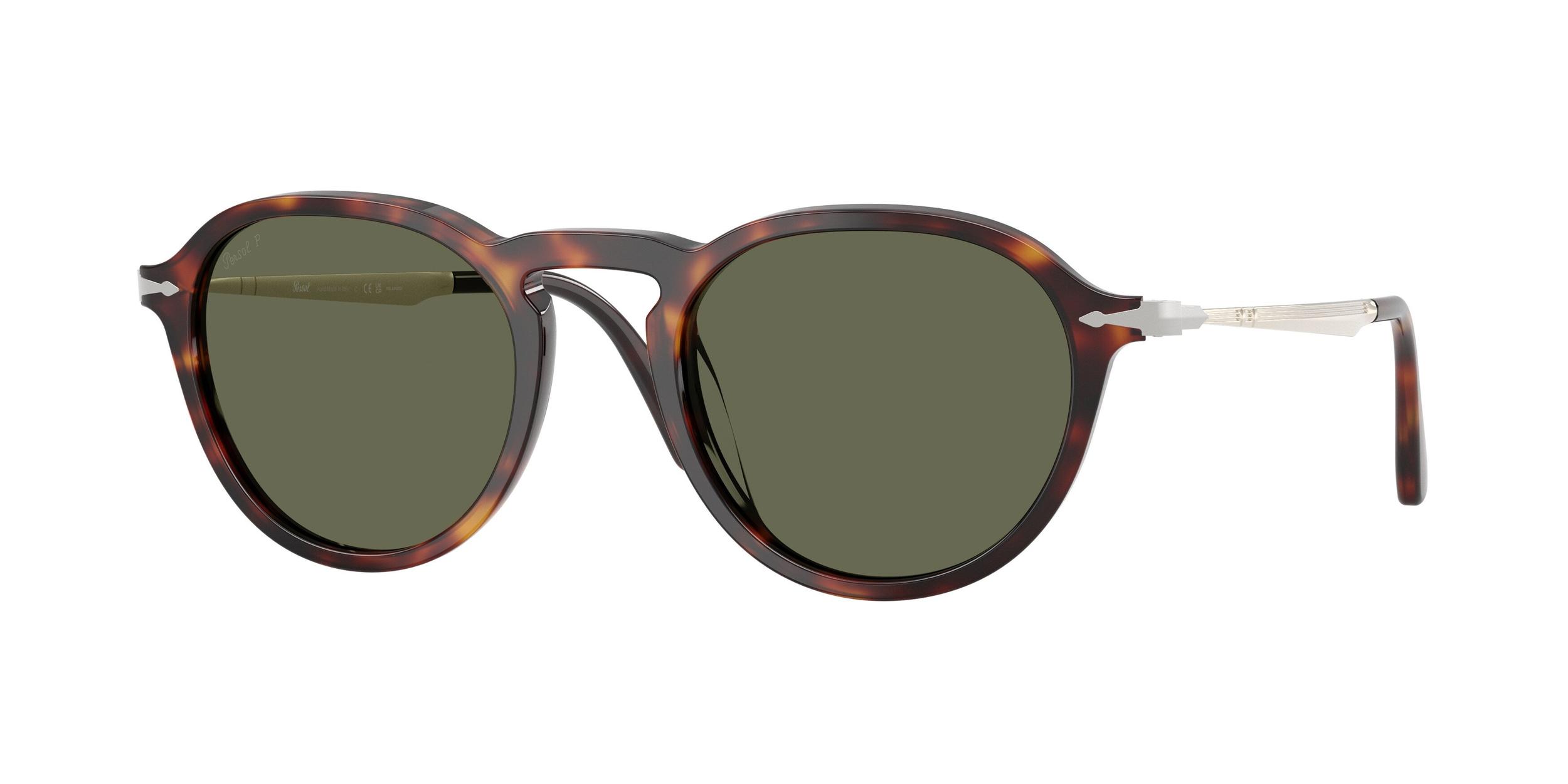 Persol Unisex Persol PO3383S 24/58 Occhiali da sole Acetato Tartaruga Verde Pantos Polarizzata