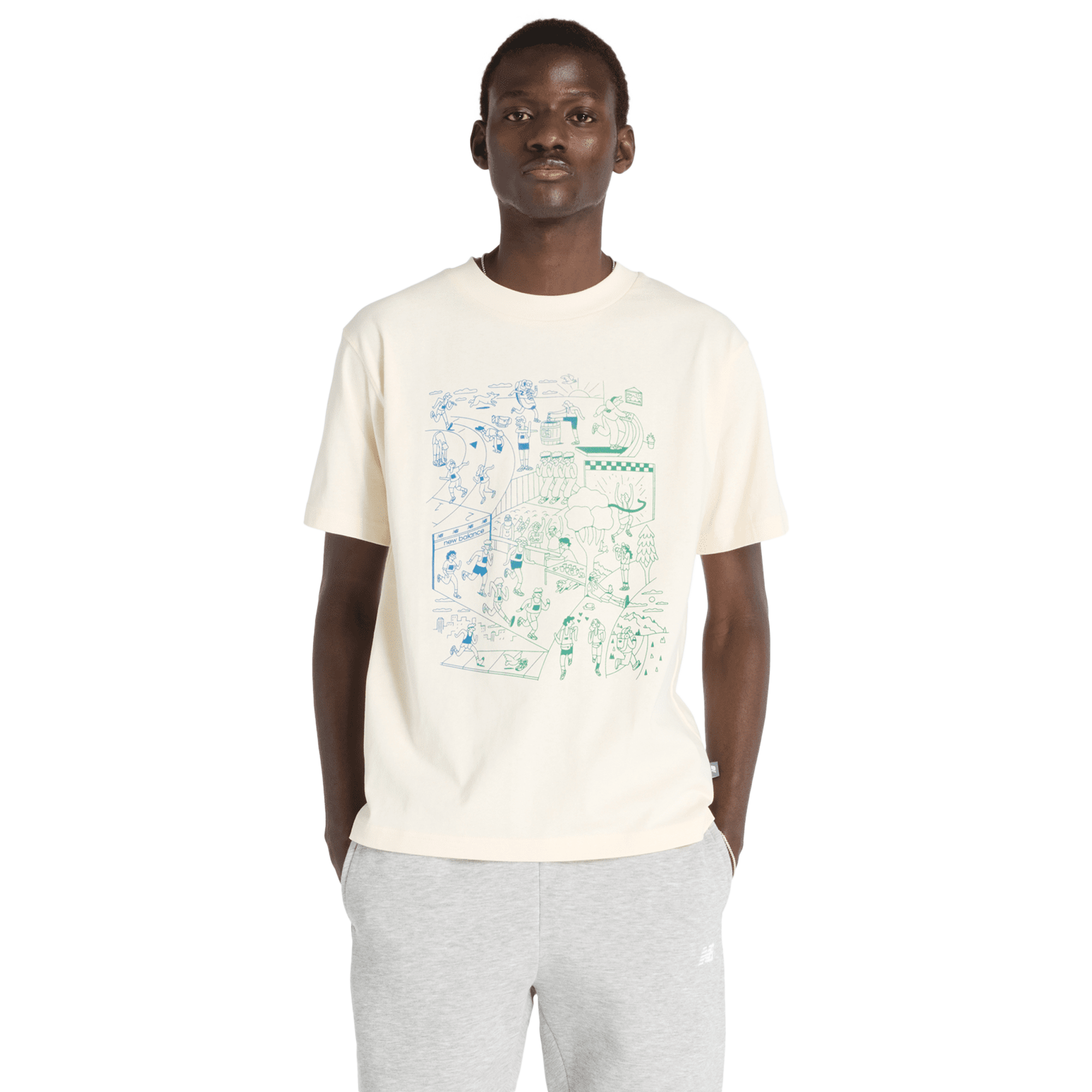 New Balance Athletics Run Mural T-shirt Uomo - Magliette Beige - Taglia XS - Jersey di cotone