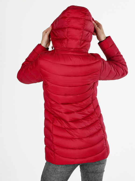 Flight Finery Giubbotto Lungo Da Donna Con Cappuccio e Zip - Rosso Giacconi Taglia 5xl