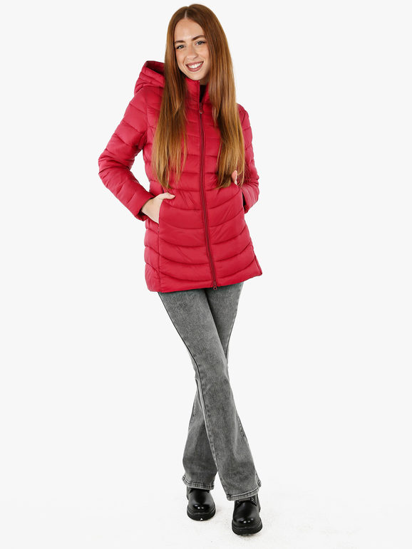 Flight Finery Giubbotto Lungo Da Donna Con Cappuccio e Zip - Rosso Giacconi Taglia 5xl