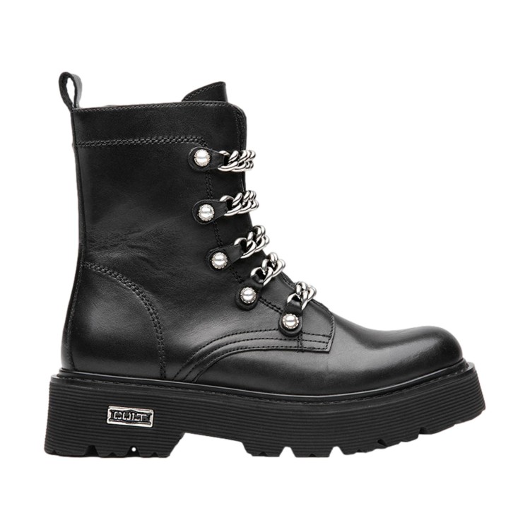 Cult 4538 Slash Anfibi Donna Mid Leather Stringati Con Zip Laterale E Catene Nero 37 Nero