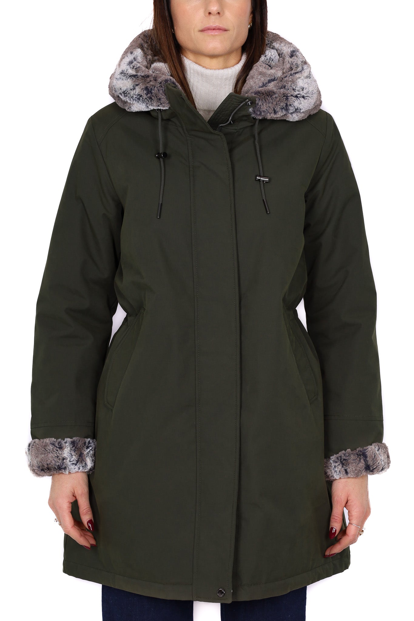 Canadiens GIACCA CON CAPPUCCIO E PELLICCIA SINTETICA VERDE