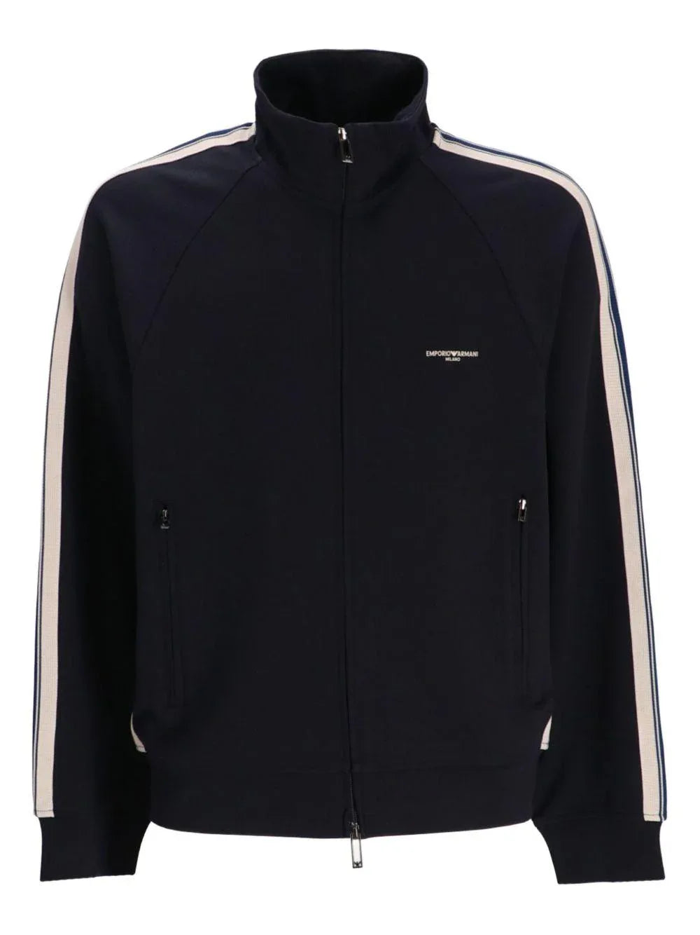 EMPORIO ARMANI Giacca blu a righe laterali con cerniera