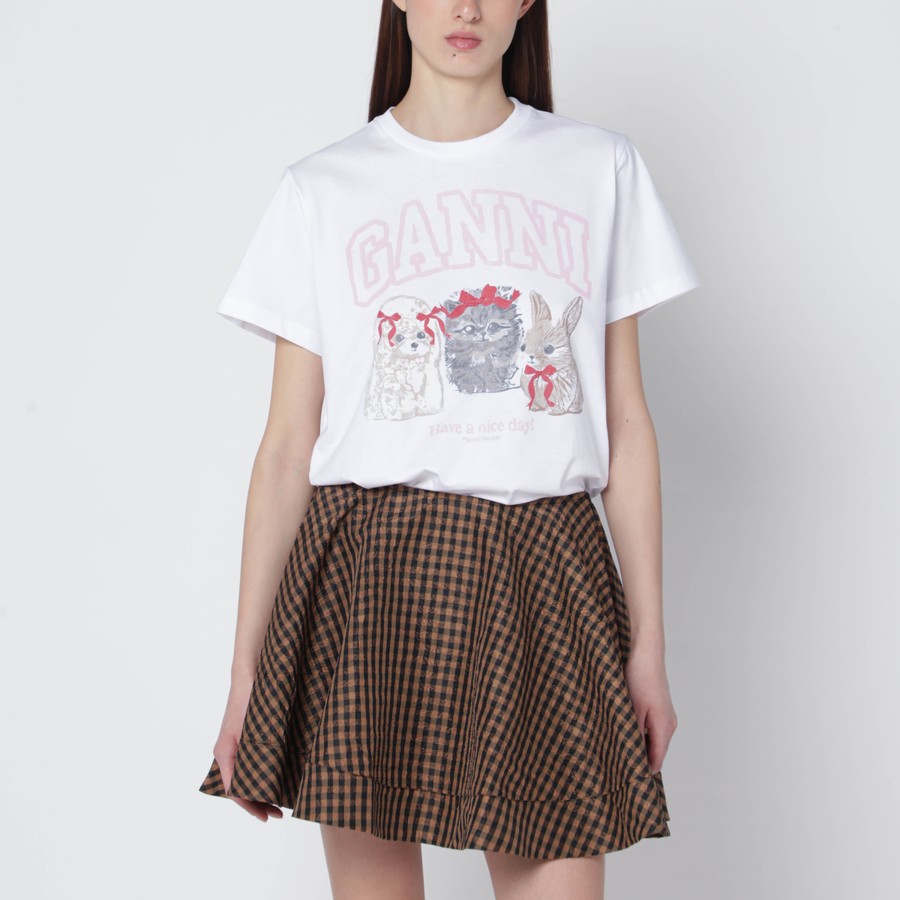 GANNI T-shirt bianca con stampa logo