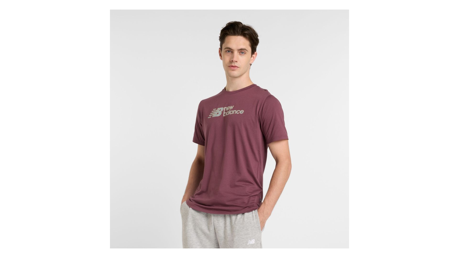New Balance Uomo Heathertech Linear T-Shirt in Viola, Maglia di Poliestere, Taglia L