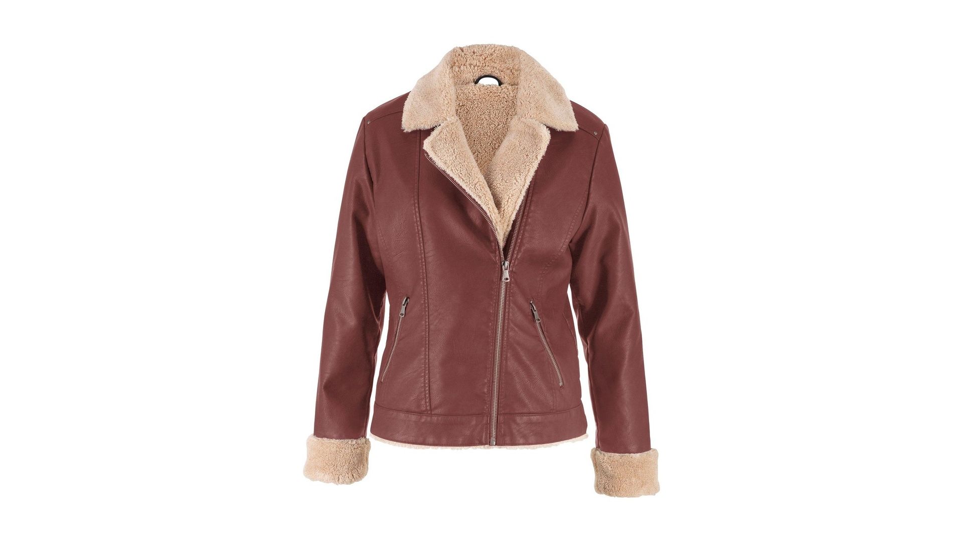 bonprix Giacca in similpelle foderata, Marrone