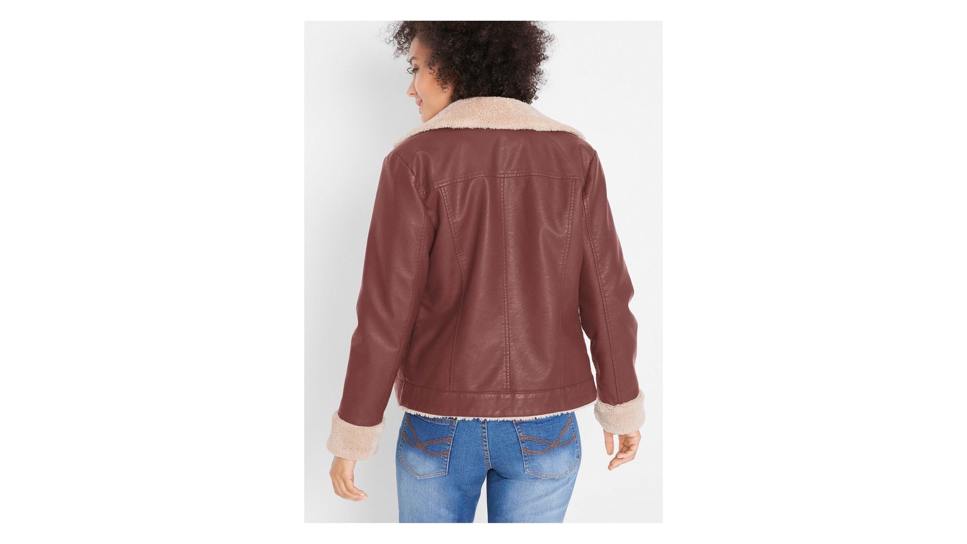 bonprix Giacca in similpelle foderata, Marrone