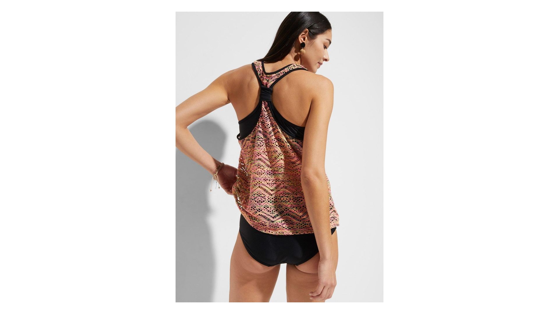 bonprix Tankini con pizzo elasticizzato (set 2 pezzi), Fucsia