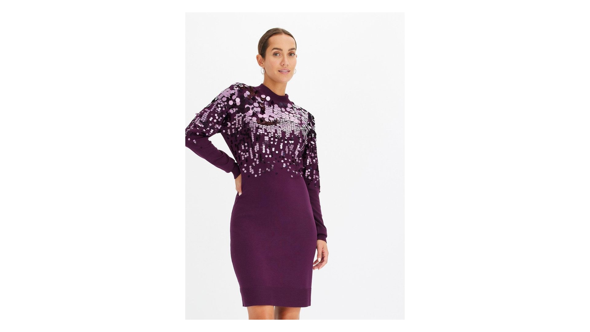 bonprix Abito in maglia con paillettes, viola