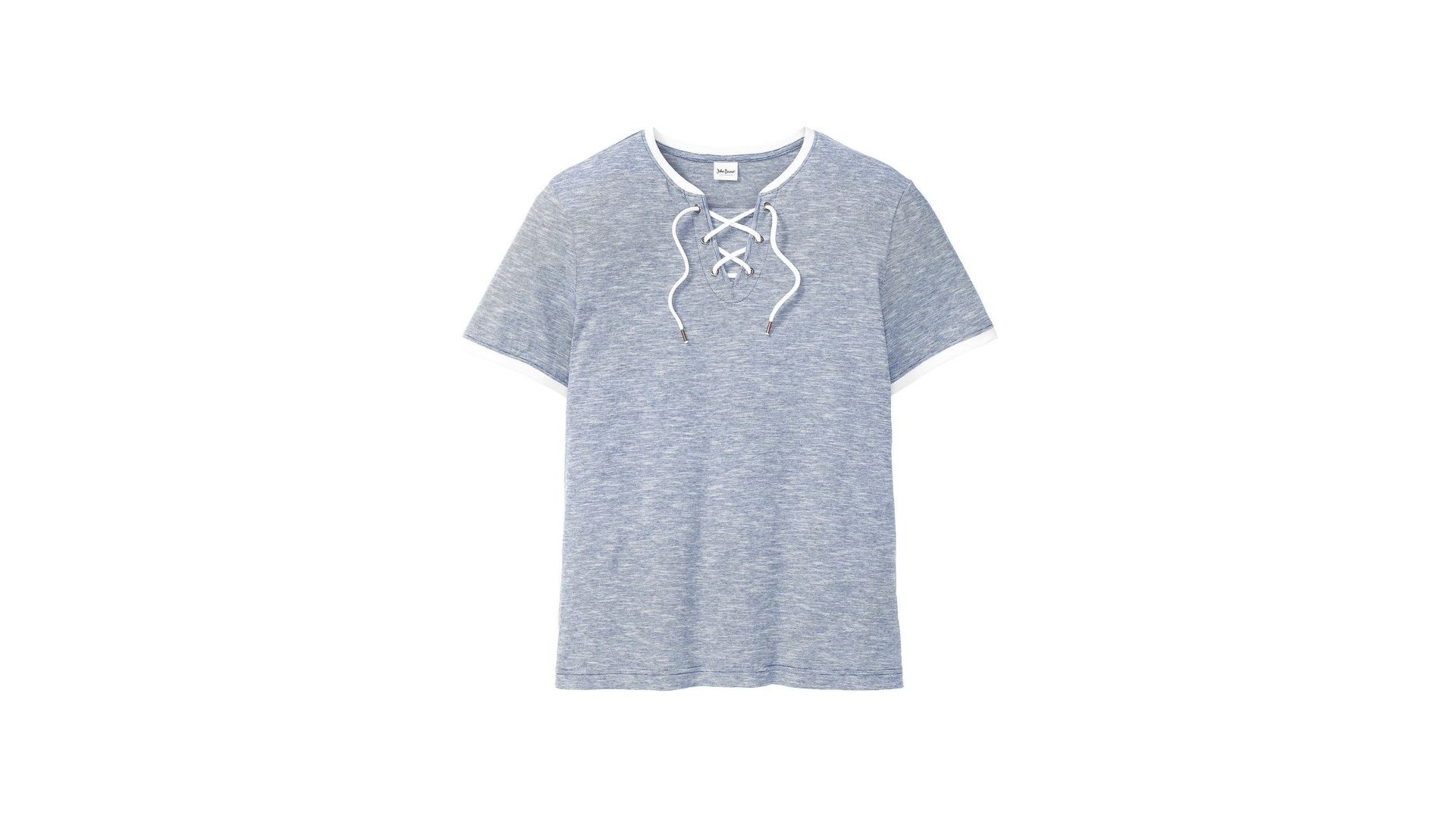 bonprix T-shirt con stringatura in cotone biologico, Blu, 100% cotone