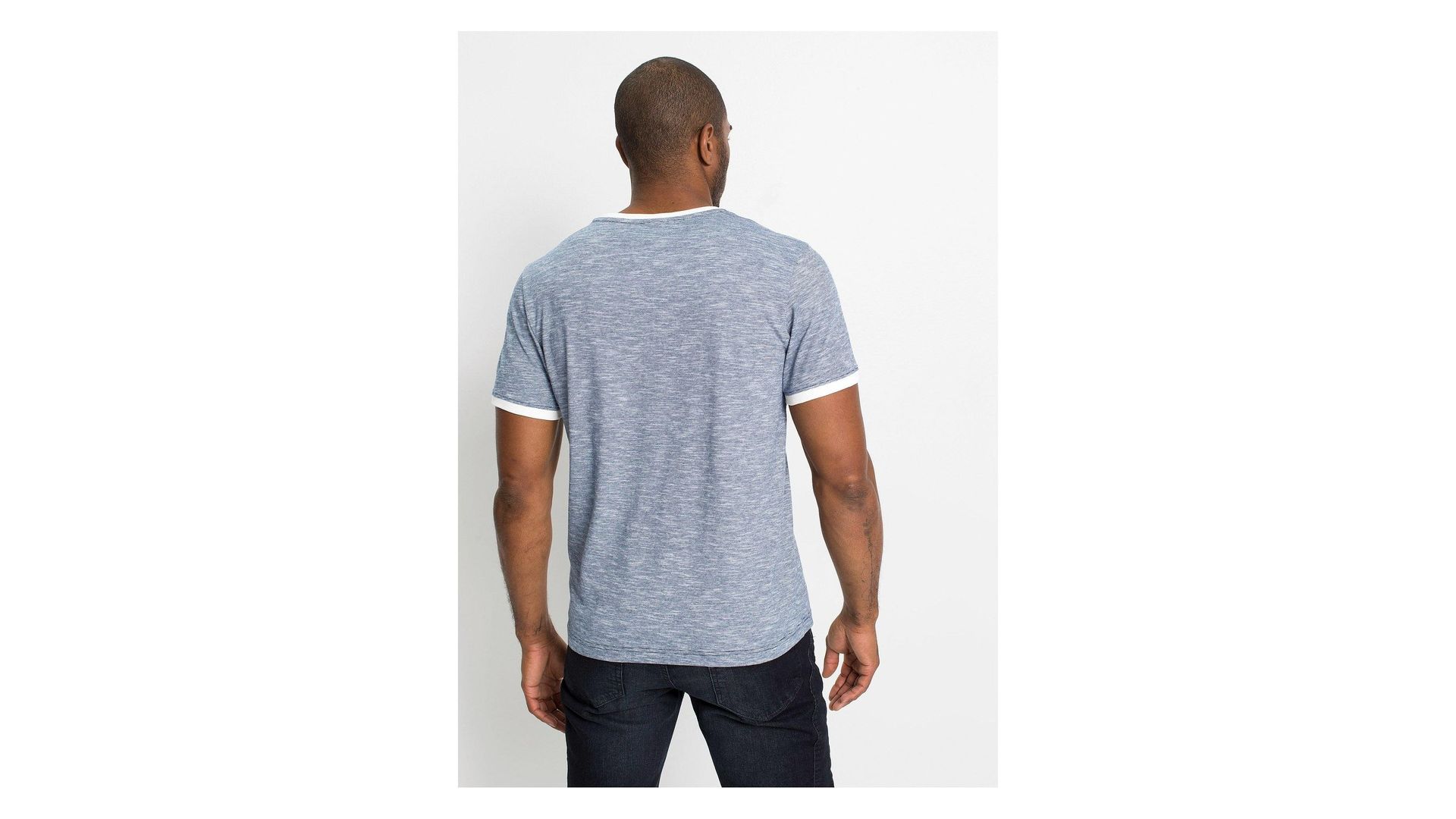 bonprix T-shirt con stringatura in cotone biologico, Blu, 100% cotone