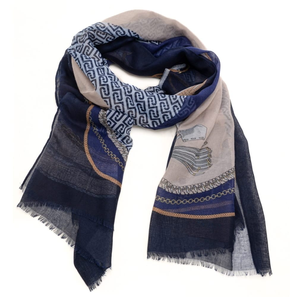 Liu Jo stola double da donna stampa catene e logo monogram all over blu