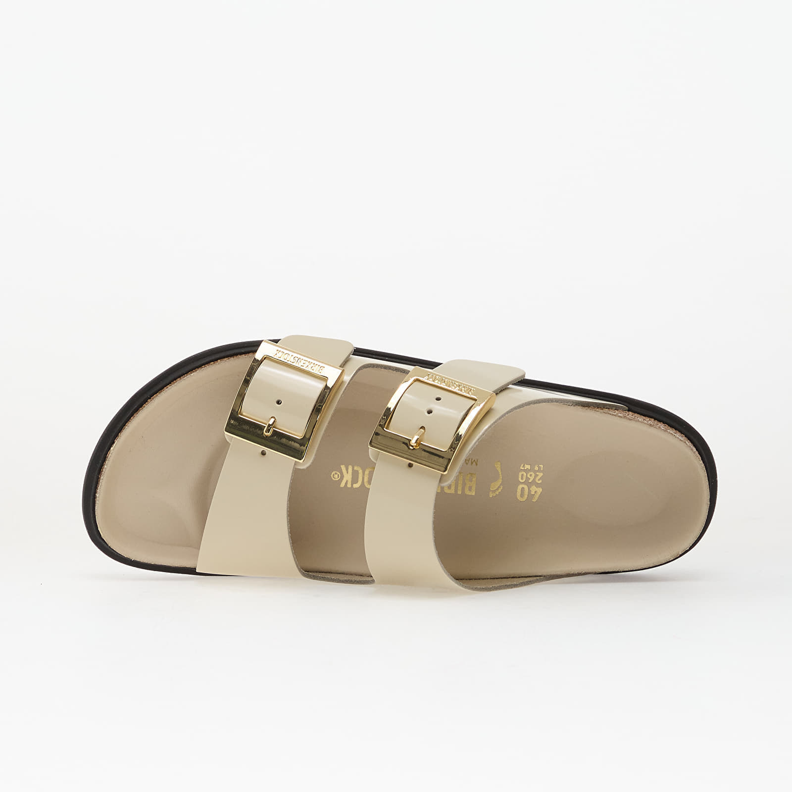 Sneakers Birkenstock Arizona Droplet Buckle Natural Leather Patent Women High-Shine Ecru