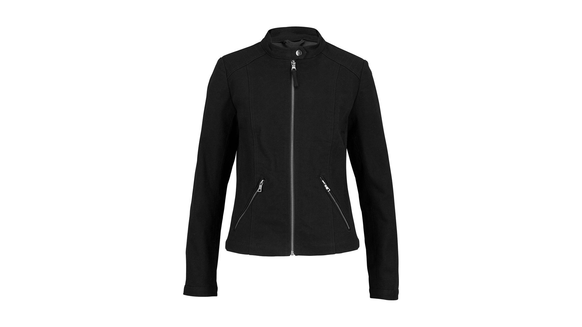 bonprix Giacca in twill di cotone con inserti laterali elasticizzati, Nero, similpelle