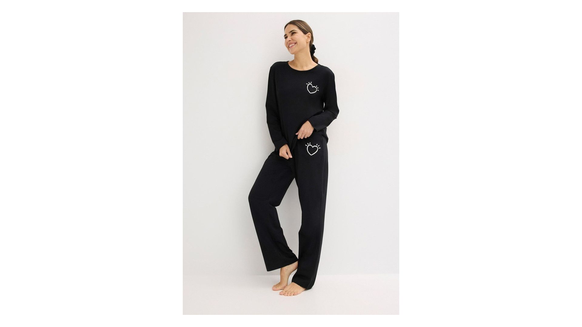 bonprix Pigiama in cotone morbido, Nero, 100% cotone