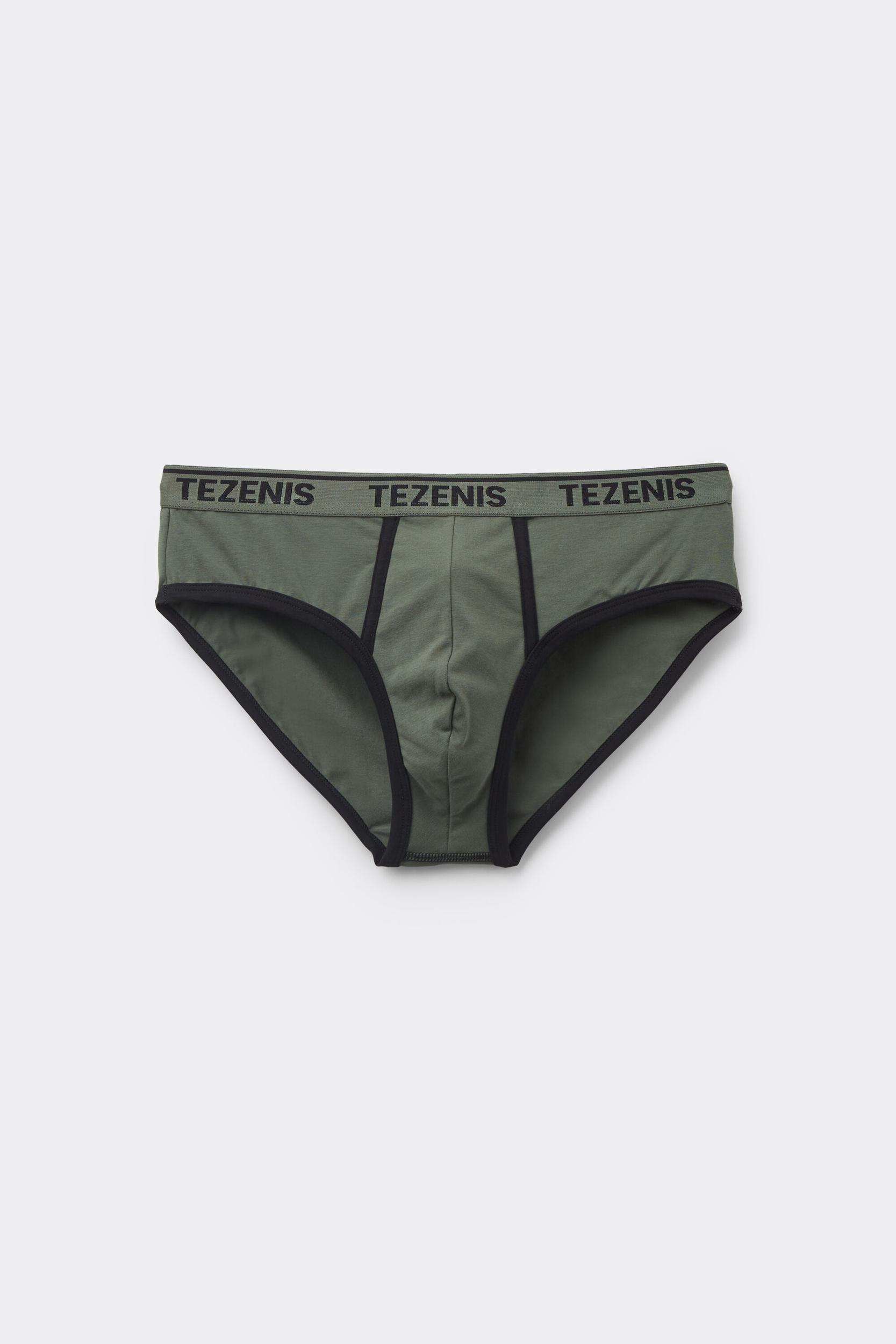 Tezenis Slip in Cotone Organico con Bordi a Contrasto e Logo Uomo Verde Taglia L