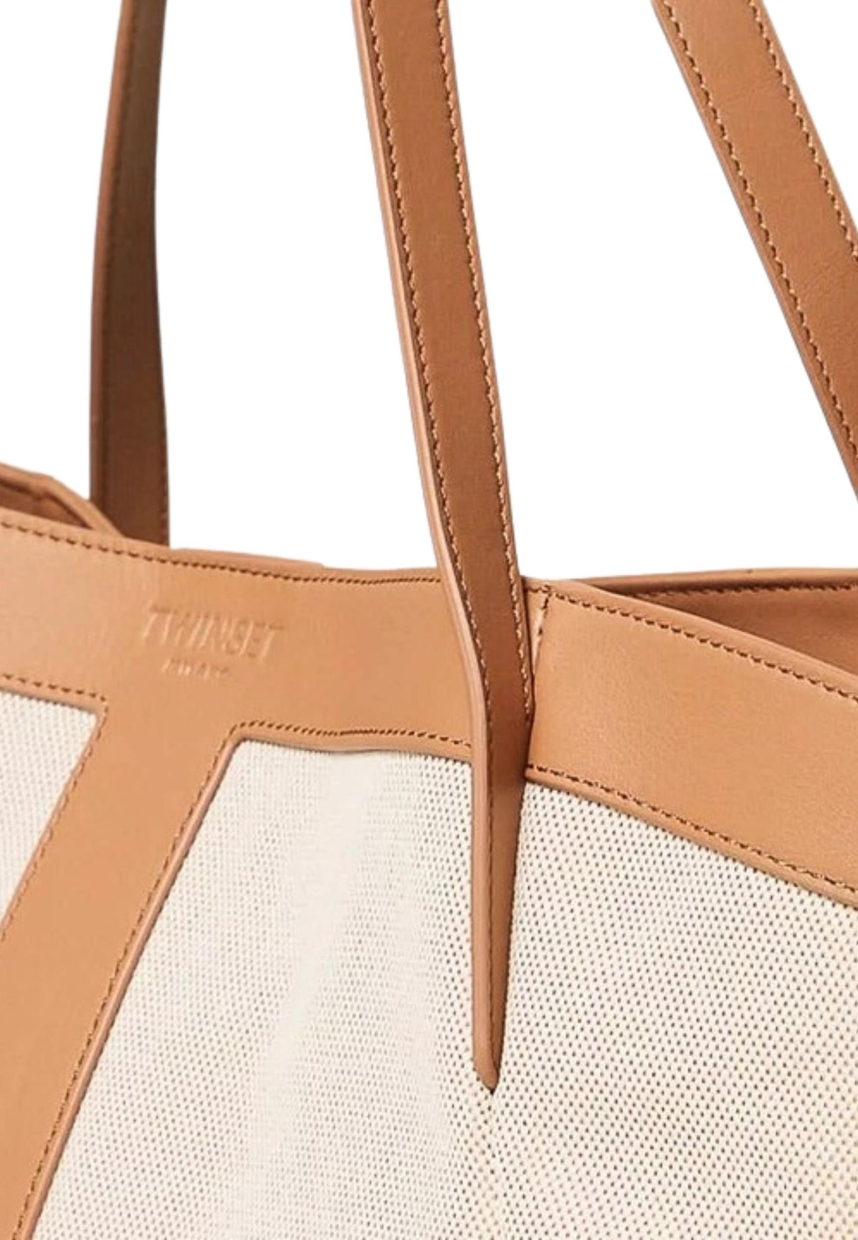 TWINSET Borsa shopper in canvas e pelle