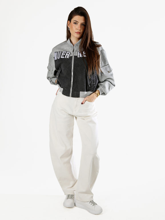 Solada Giacca In Jeans Da Donna Con Dettagli Felpa - Nero Taglia Unica