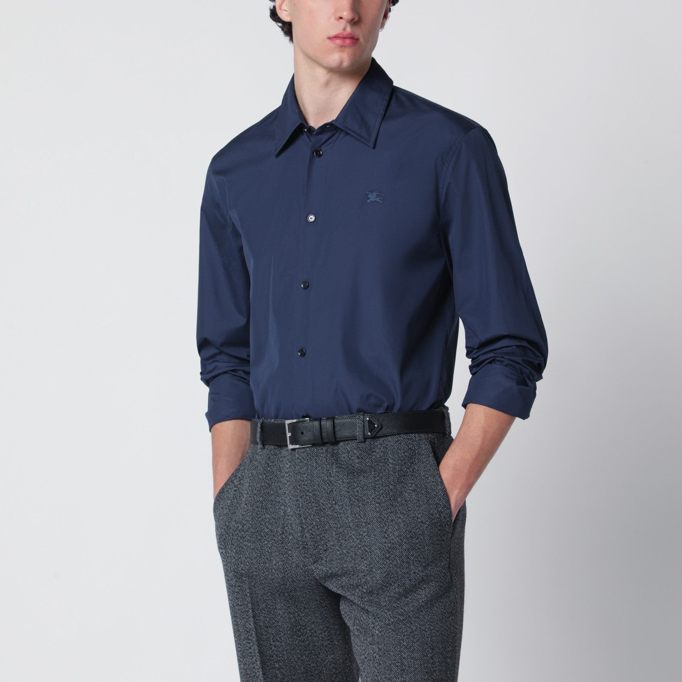 Burberry Camicia blu in cotone con EKD