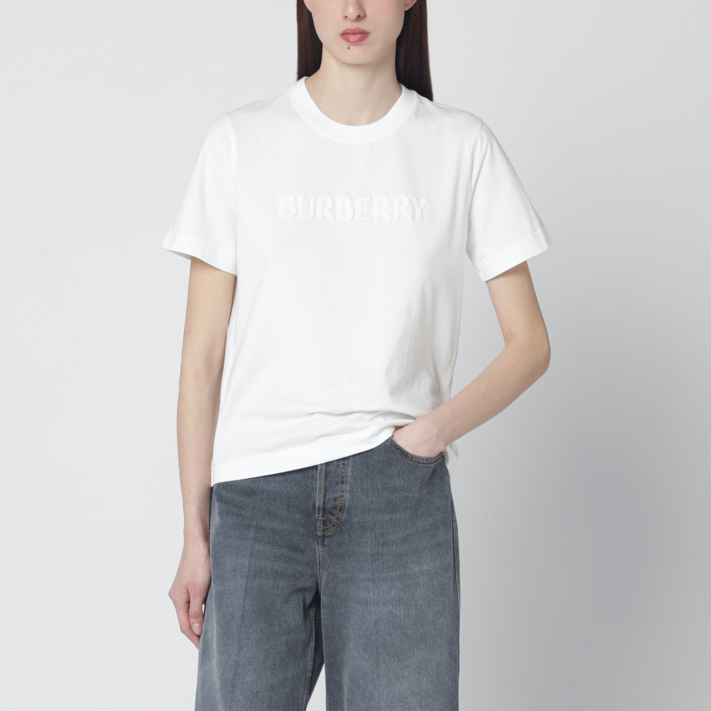Burberry T-shirt bianca con ricamo logo