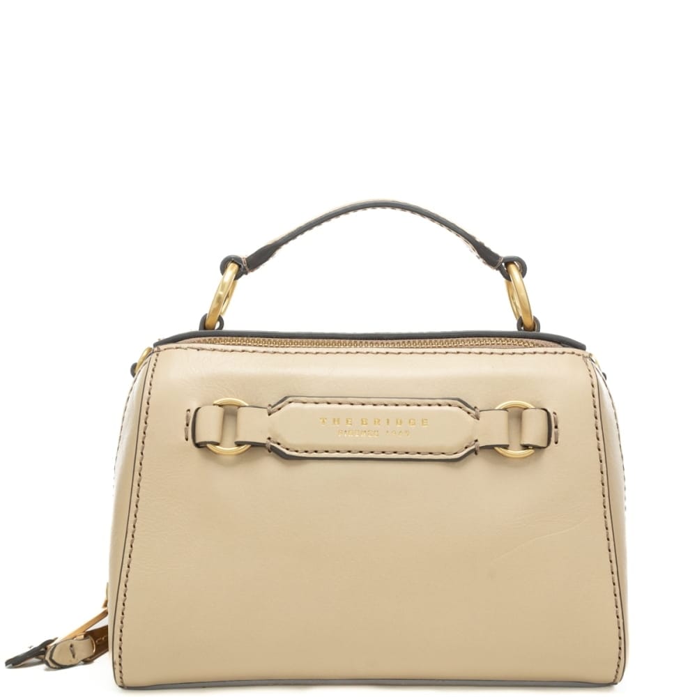 The Bridge borsa a mano da donna in vera pelle con logo lettering stampato a fuoco sul davanti burro