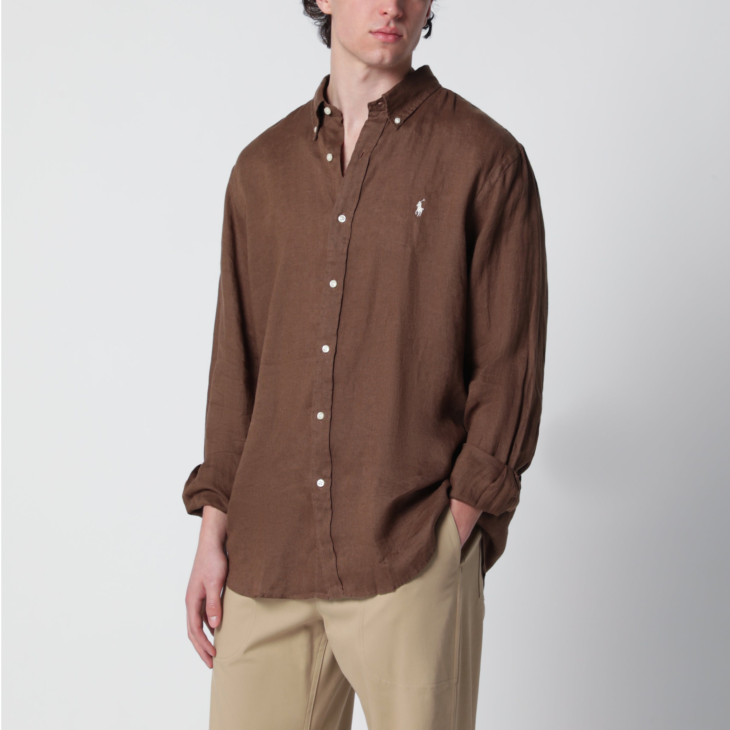 Polo Ralph Lauren Camicia in lino Custom-Fit color nocciola