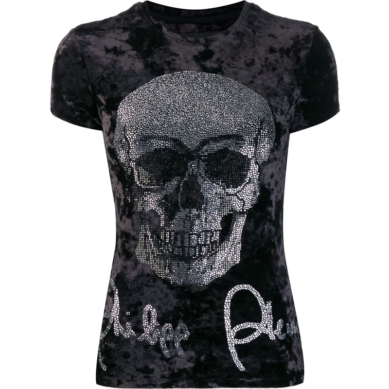 Philipp Plein T shirt con teschio di strass Nero. Donna Stileo