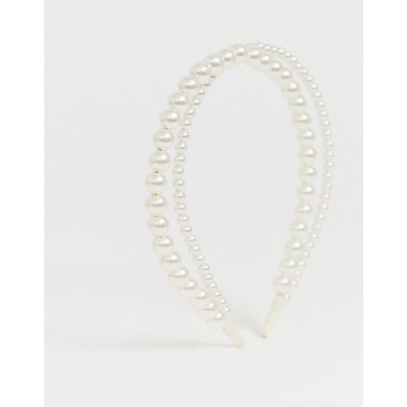 DesignB London - Cerchietto doppio con perle-Bianco