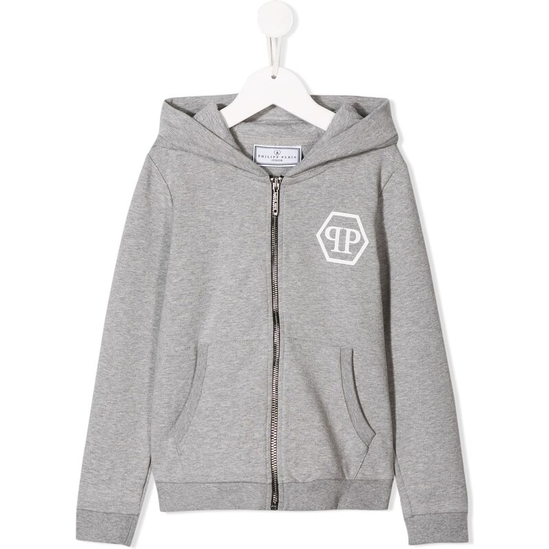 Philipp Plein Junior Felpa con teschio di strass - Grigio. Bambino