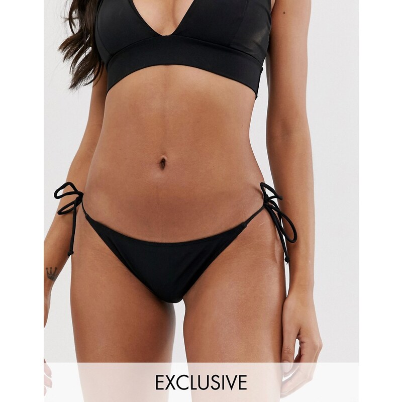 Missguided - Slip bikini mix & match nero con laccetti laterali