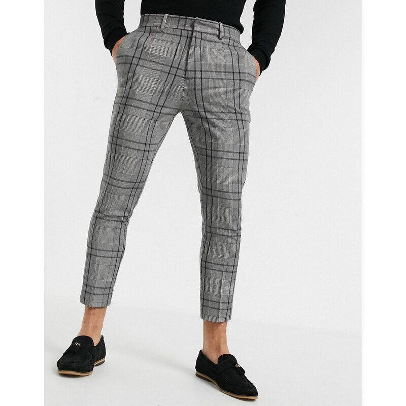 New Look - Pantaloni corti skinny eleganti grigi a quadri-Grigio