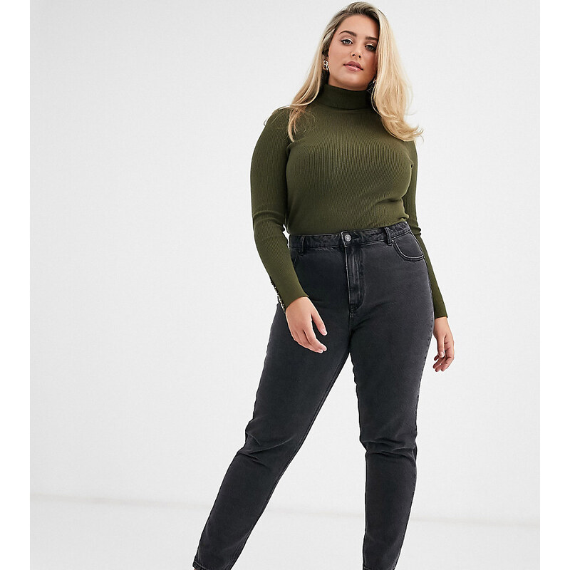 Vero Moda Curve - Mom jeans vita alta nero slavato