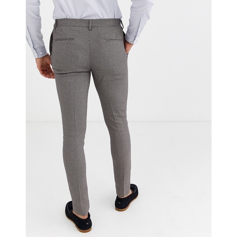 ASOS DESIGN Wedding - Pantaloni da abito super skinny micro testurizzati grigi-Marrone