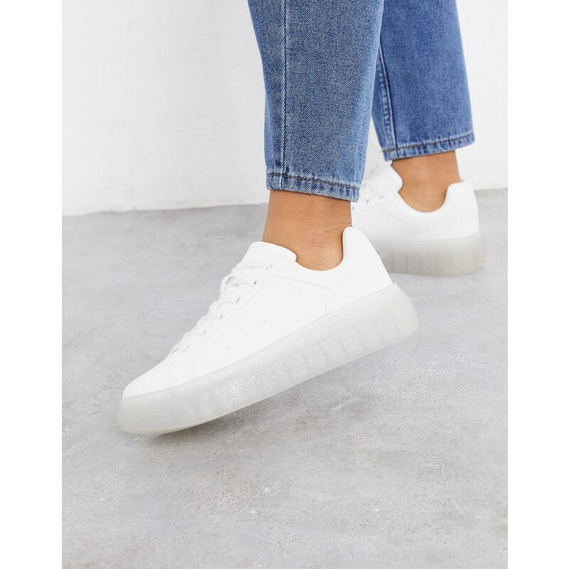 Bershka Sneakers bianche con suola trasparente Bianco. Donna Stileo