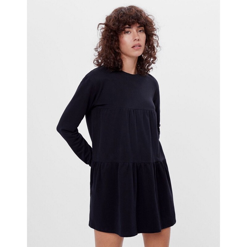 Mini abo a balze a maniche lunghe in maglia a coste marrone