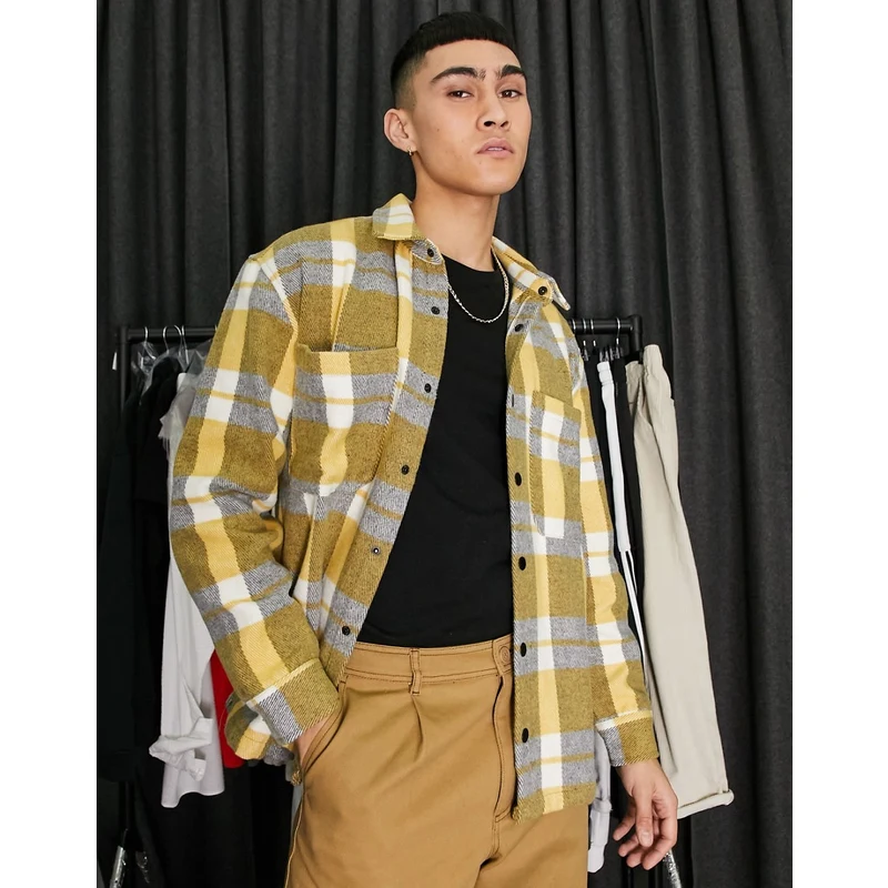 Bershka Giacca in flanella gialla a Uomo