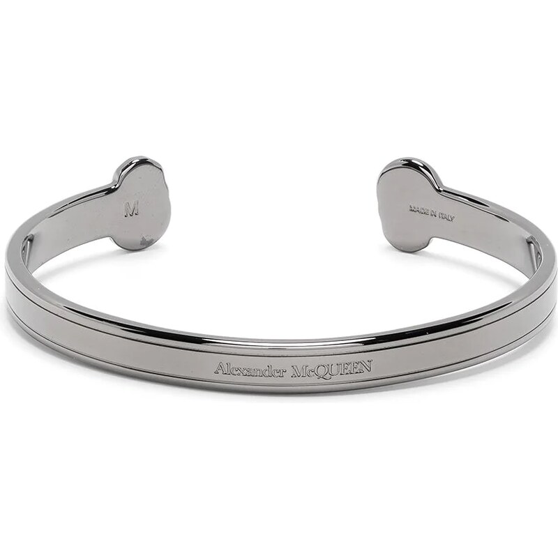 Alexander McQueen Bracciale rigido con logo Argento. Uomo Stileo