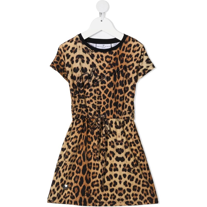Philipp Plein Junior Abito modello T-shirt leopardato Marrone