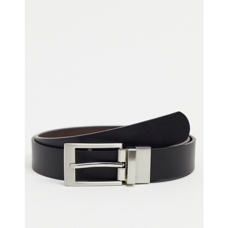ASOS DESIGN - Cintura elegante double-face in pelle sintetica marrone e nera con fibbia argento-Multicolore
