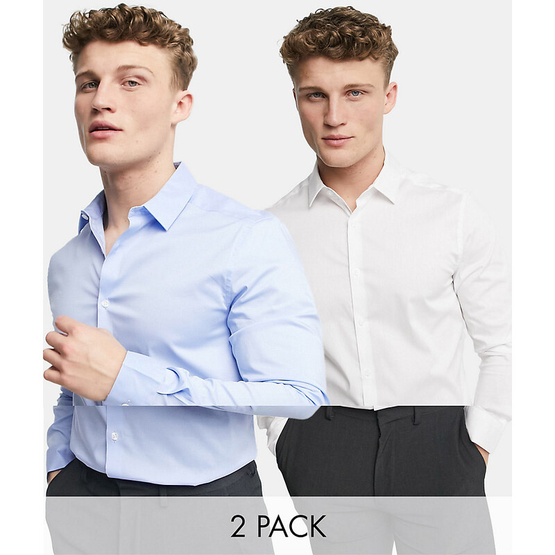 DESIGN - Confezione da 2 camicie slim fit elasticizzate casual