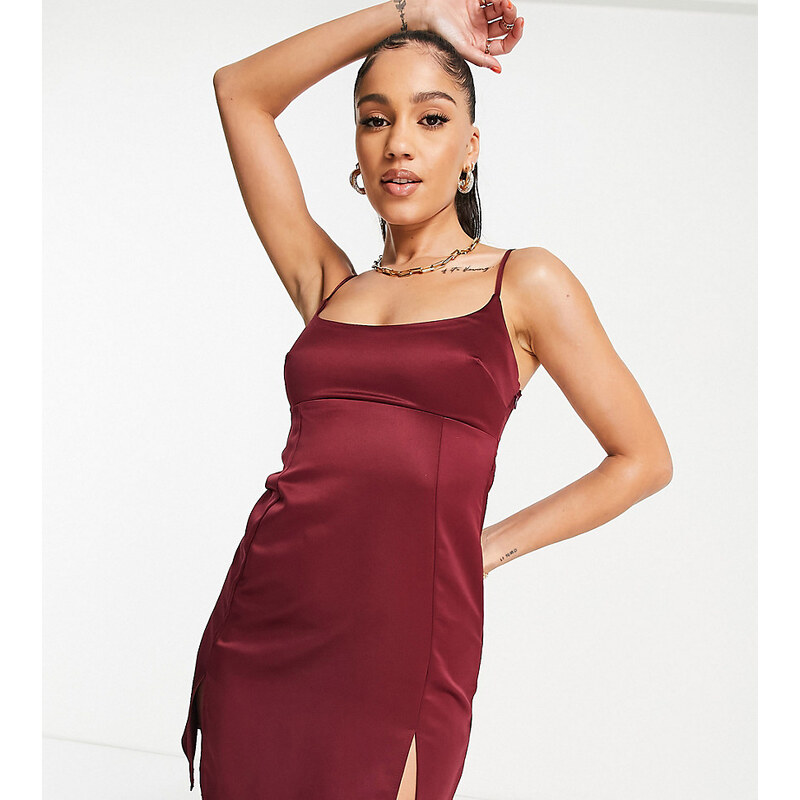 Abito Donna In Raso Con Spalline Sottili E Schiena Scoperta - Stile Bohémien, Stampa Floreale, Spacco, Per Occasioni Eleganti