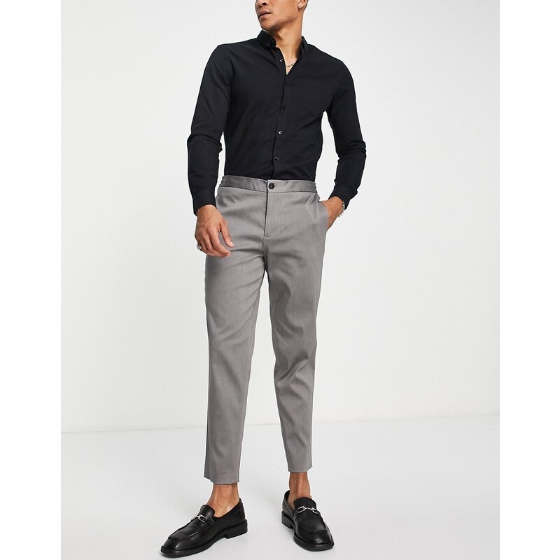 Selected Homme - Pantaloni eleganti slim affusolati in misto cotone grigio con vita elasticizzata - GREY