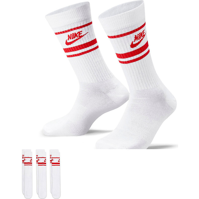 Nike - Everyday Essential - Confezione da 3 paia di calzini bianchi/rossi-Bianco