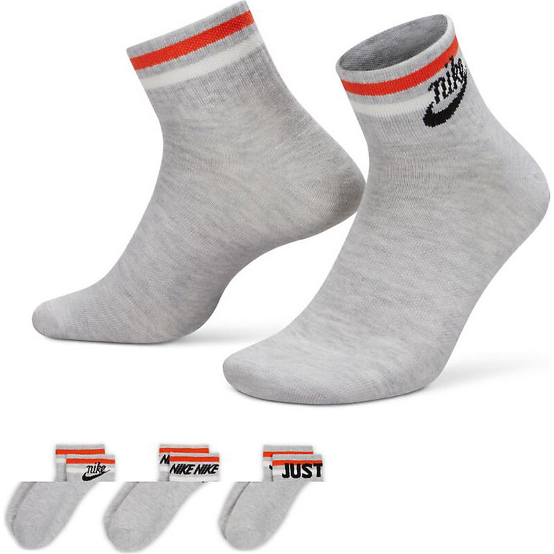 Nike - Everyday Essential - Confezione da 3 paia di calzini alla caviglia grigio mélange
