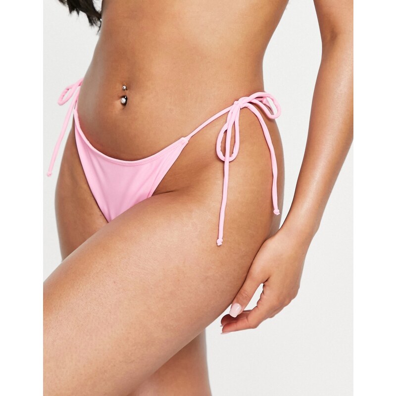 Missguided - Slip bikini con laccetti laterali, colore rosa