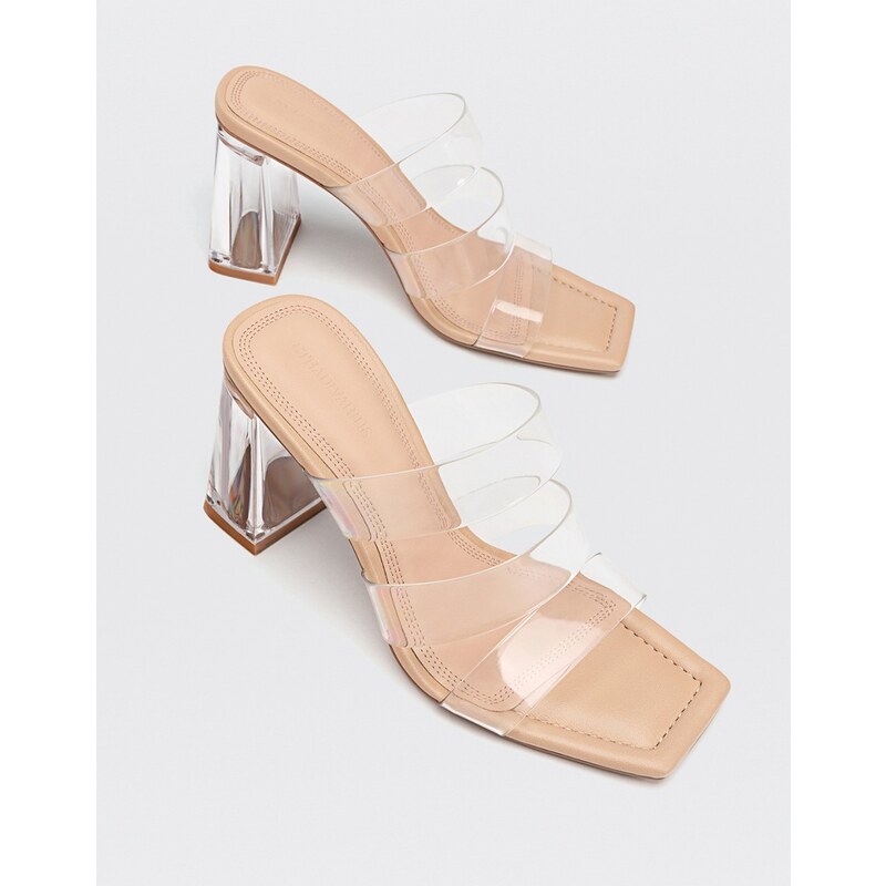 Scarpe Decollete' Donna Completamente Trasparenti Con Gioiello In Punta E Cinturino Strass Blu Tacco A Spillo 12 Cm