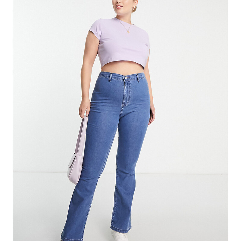 Don't Think Twice Plus - Bianca - Jeans a zampa a vita alta blu medio