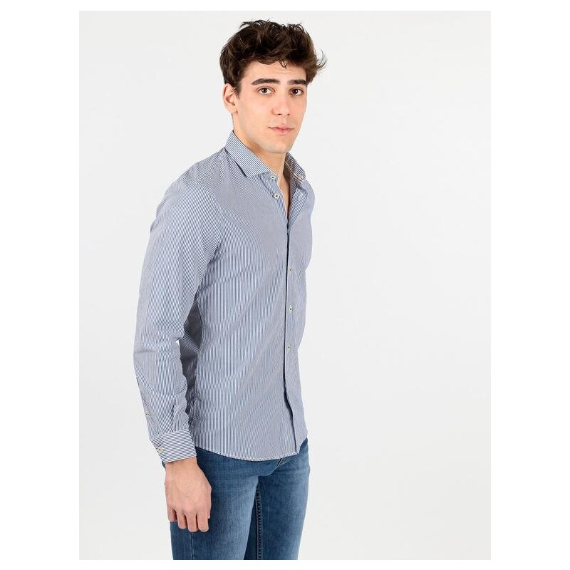 B-style Camicia In Cotone a Righe Blu Classiche Uomo Taglia Xl