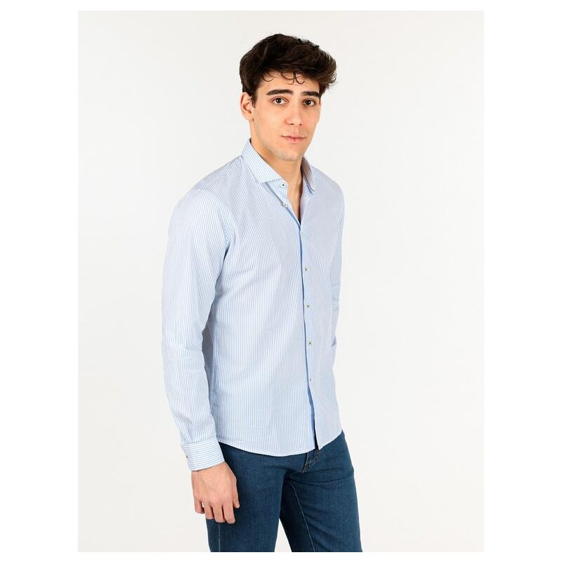 B-style Camicia In Cotone a Righe Azzurre Classiche Uomo Blu Taglia Xl